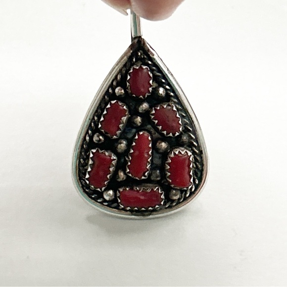 Vintage Irene Chiquito Navajo Coral Cluster Sterling Silver Pendant - Picture 3 of 6